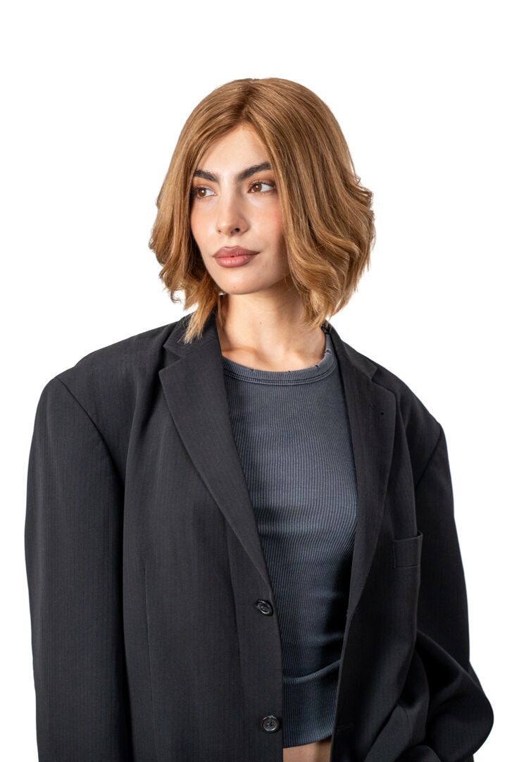 Model wearing a European virgin hair wig, natural everyday look