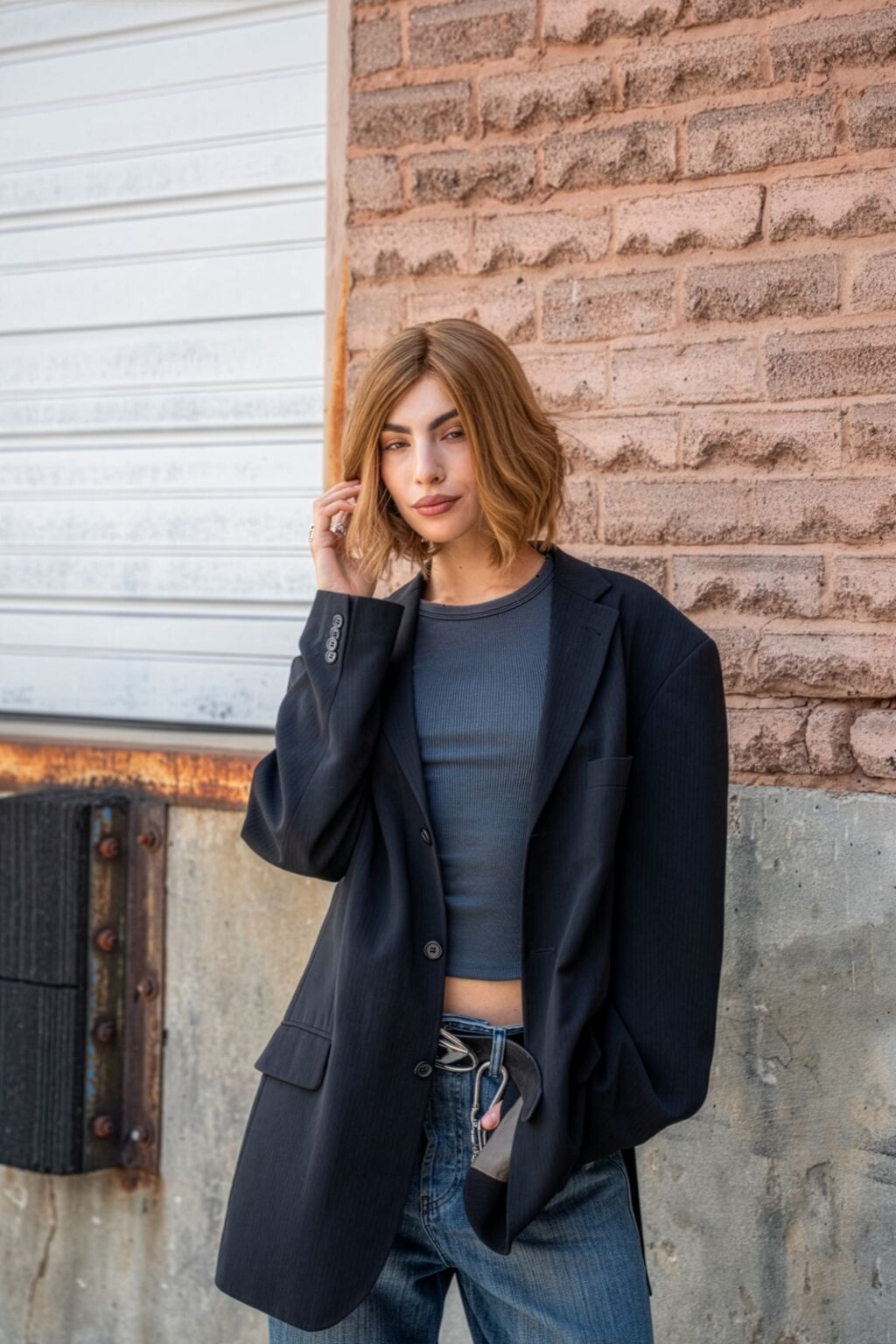 Model wearing the EUSCEND European virgin hair wig, natural wavy bob